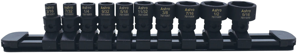 Astro 78110 10pc 1/4" Drive Low Profile Nano Impact Sockets