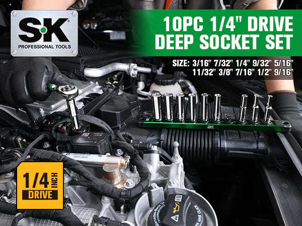 SK 10-Piece 1/4" Drive Deep SAE Chrome Socket Set