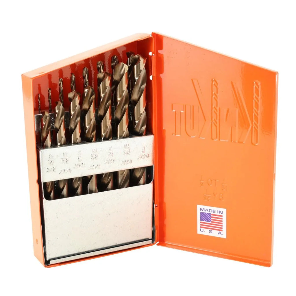KnKut 15 Piece HD Hex Shank M35 Cobalt Jobber Length Drill Bit Set 1/16"-1/2" by 32nds