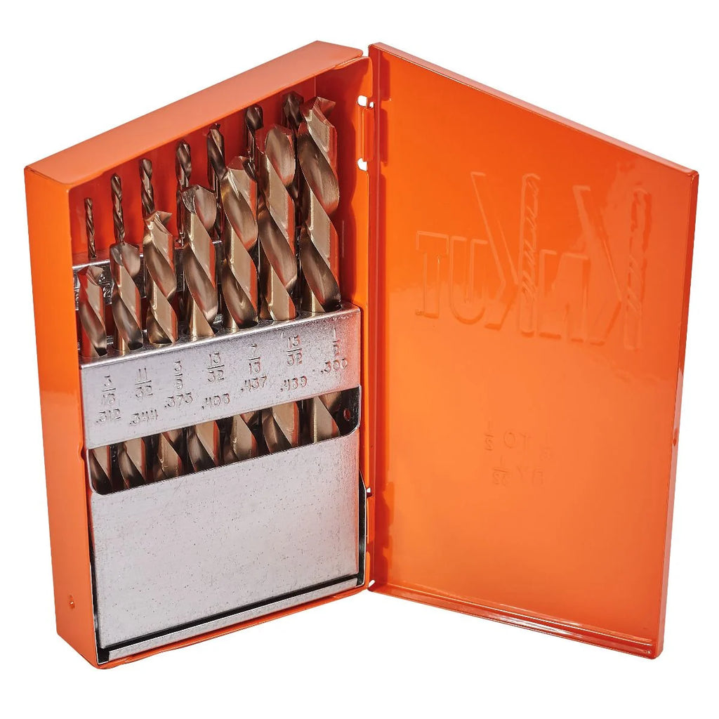 KnKut 15 Piece Left Hand Jobber Length Drill Bit Set 1/16"-1/2" by 32nds
