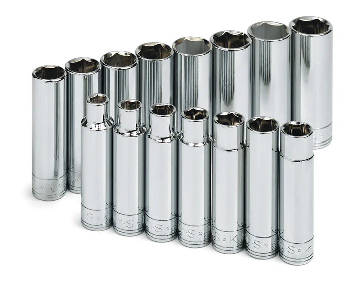 SK 15-Piece 1/2" Drive Deep 6 Point Chrome Socket Set