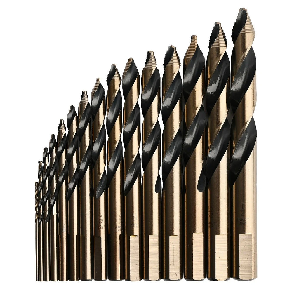 KnKut 21 Piece Mechanics Length Step Point Drill Bit Set 1/16"-3/8" by 64ths