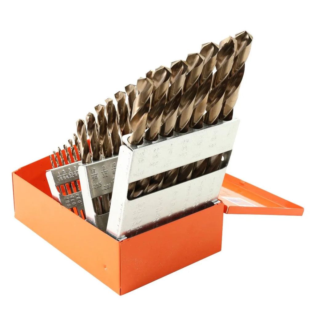 KnKut 29 Piece HD Hex Shank M35 Cobalt Jobber Length Drill Bit Set 1/16"-1/2" by 64ths