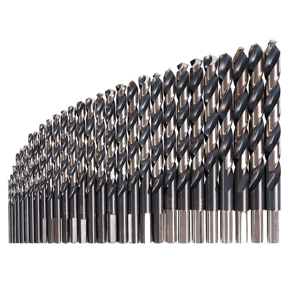 KnKut 29 Piece Jobber Length Drill Bit Set 1/16"-1/2" by 64ths 3/8" Reduced Shank