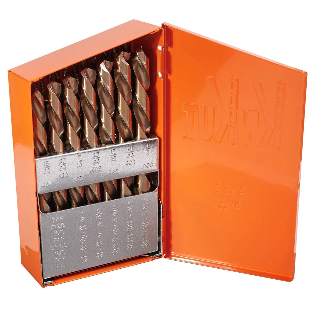 KnKut 29 Piece Left Hand Jobber Length Drill Bit Set 1/16"-1/2" by 64ths