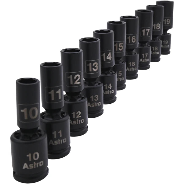 Astro 78344M 10pc 3/8" Drive Mid-Length Pinless Univ. Impact