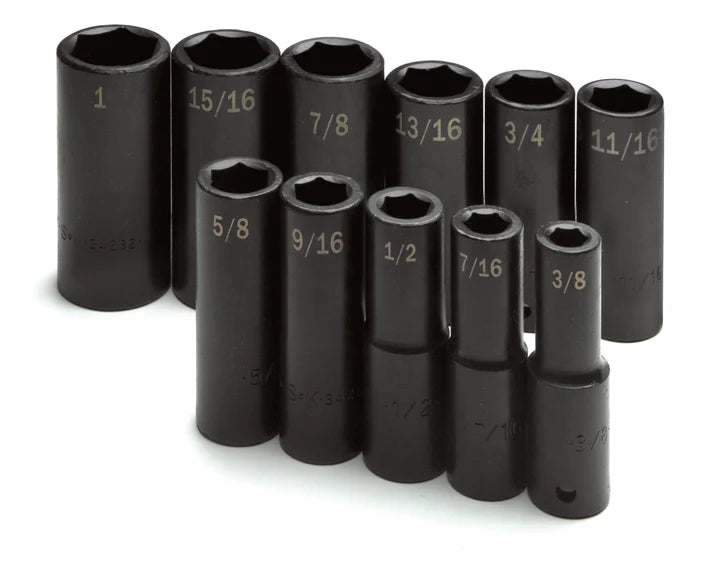 SK 11-Piece 1/2" Drive Deep SAE Impact Socket Set