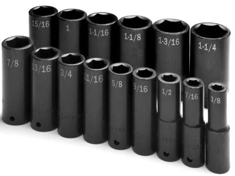 SK 15-Piece 1/2" Drive Deep SAE Impact Socket Set