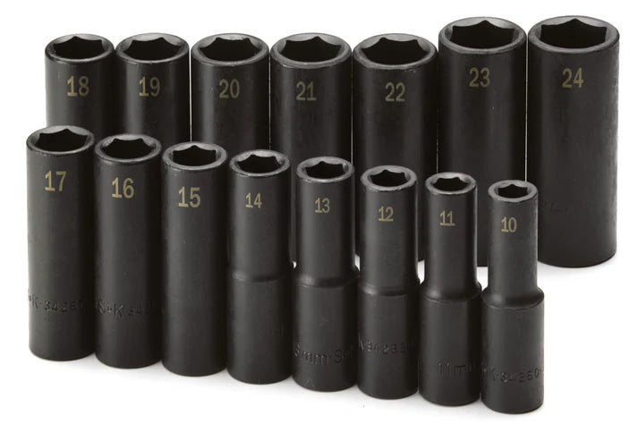 SK 15-Piece 1/2" Drive Deep Metric Impact Socket Set