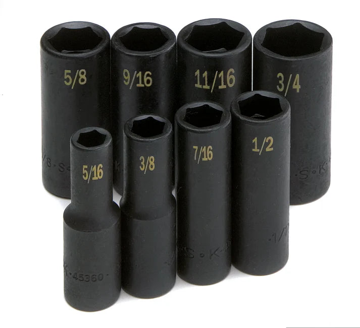 SK 8-Piece 3/8" Drive Deep SAE Impact Socket Set