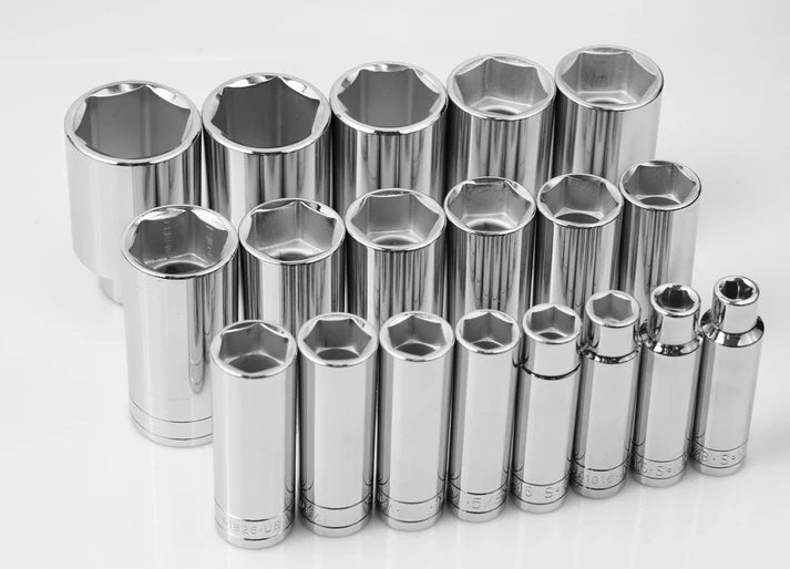 SK 19-Piece 1/2" Drive Deep 6 Point SAE Chrome Socket Set