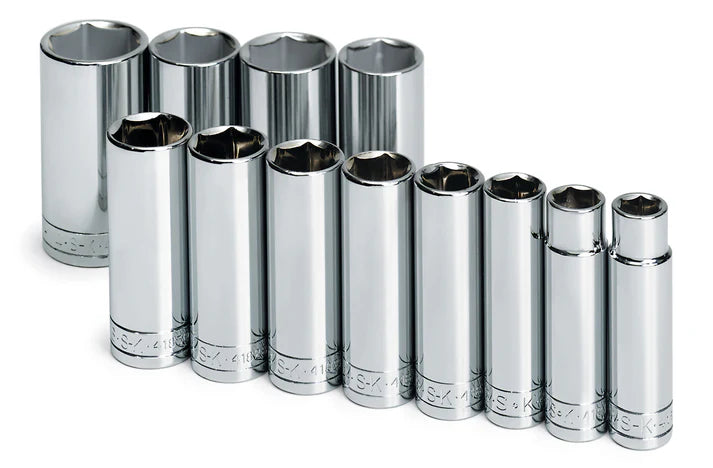 SK 12-Piece 1/2" Drive Deep 6 Point SAE Chrome Socket Set
