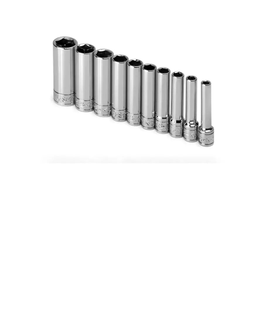 SK Socket Set 1/4" Drive Deep 6 Point SAE 10Pc