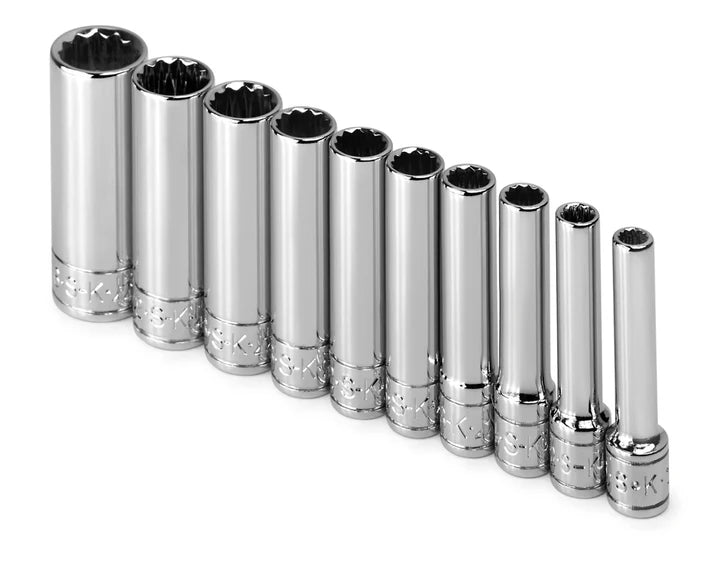 SK 10-Piece 1/4" Drive Deep 12 Point SAE Chrome Socket Set