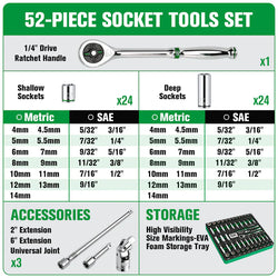 SK 52-Piece 1/4" Drive Chrome Socket Set