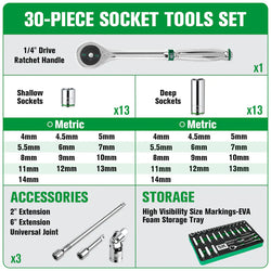 SK 30-Piece 1/4" Drive Chrome Socket Set