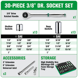 SK 30-Piece 3/8" Drive SAE Chrome Socket Set