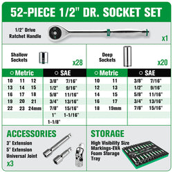 SK 52-Piece 1/2" Drive Chrome Socket Set