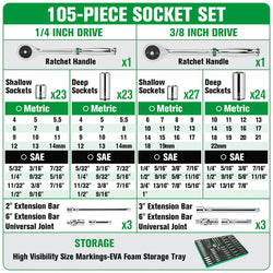 SK 105-Piece 1/4" & 3/8" Drive Chrome Socket Set