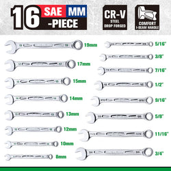 SK 16-Piece SAE/Metric Combination Wrench Set