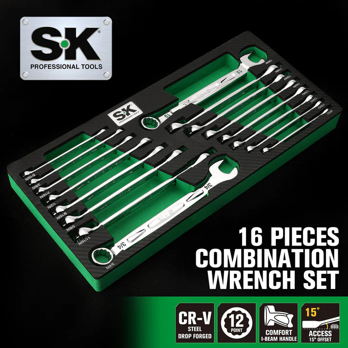 SK 16-Piece SAE/Metric Combination Wrench Set