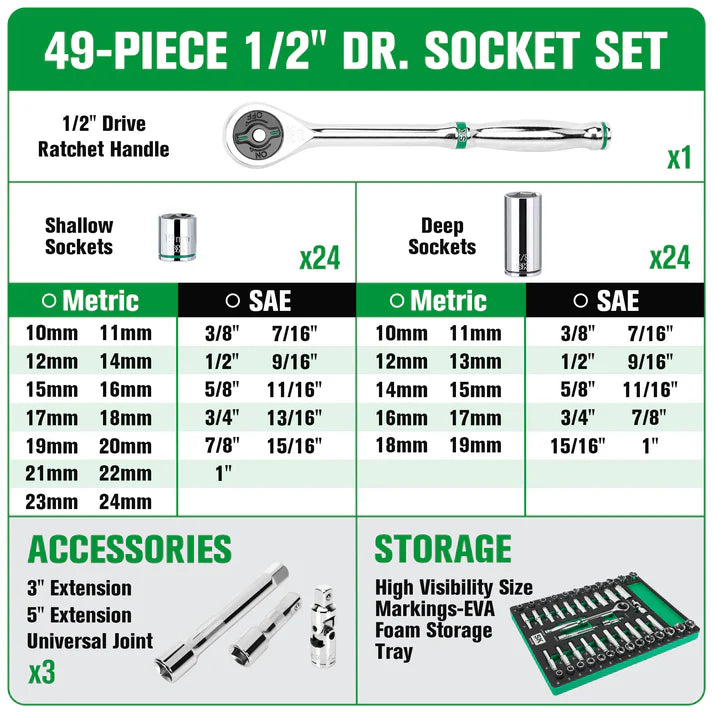 SK 49-Piece 1/2" Drive Ratchet & Chrome Socket Set