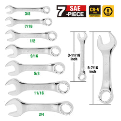 SK 7-Piece SAE Short Combination Wrench Set