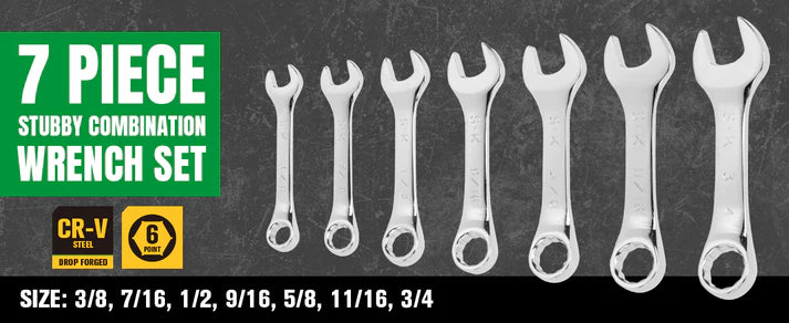 SK 7-Piece SAE Short Combination Wrench Set