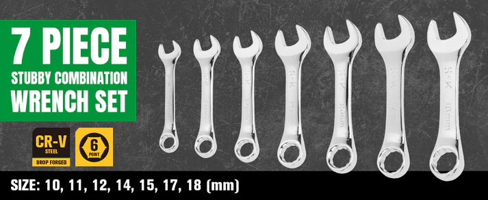 SK 7-Piece Metric Short Combination Wrench Set