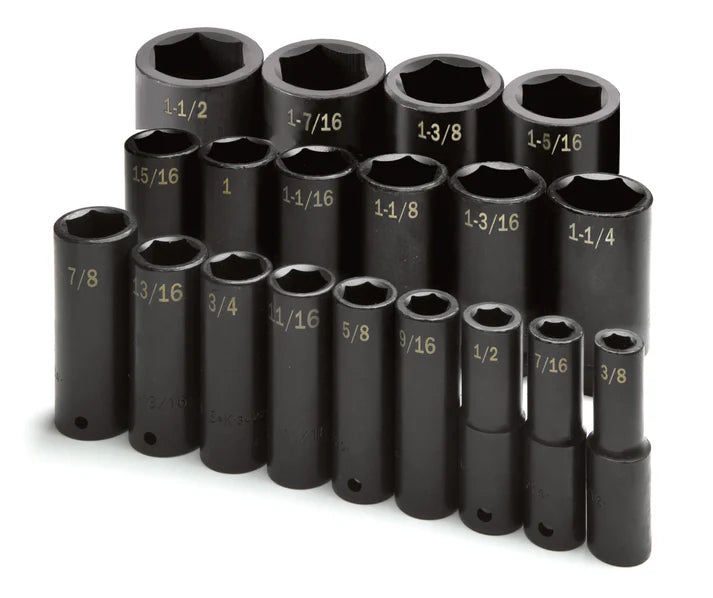 SK 19-Piece 1/2" Drive Deep SAE Impact Socket Set