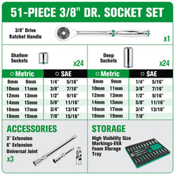 SK 44-Piece 3/8" Drive Chrome Socket Set