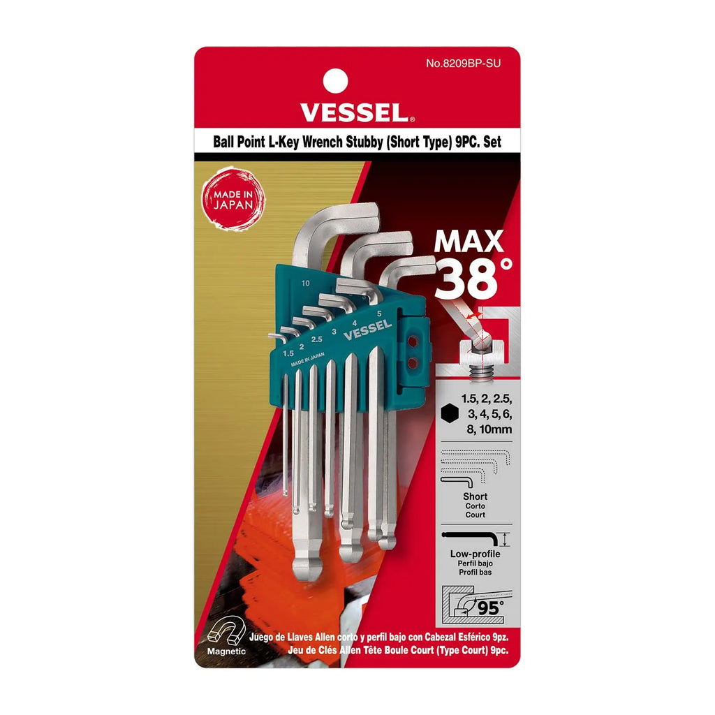 Ball Point Hex L-Key Wrench Stubby (Short Type) 9PC. Set