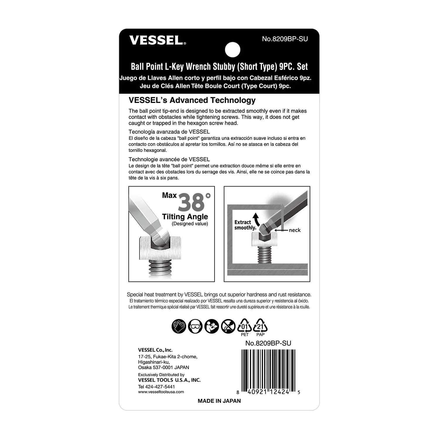 Ball Point Hex L-Key Wrench Stubby (Short Type) 9PC. Set