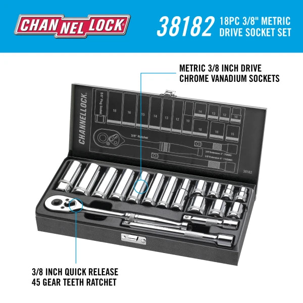 CHANNELLOCK 18pc 3/8" Drive Metric Set