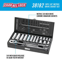 CHANNELLOCK 18pc 3/8" Drive Metric Set