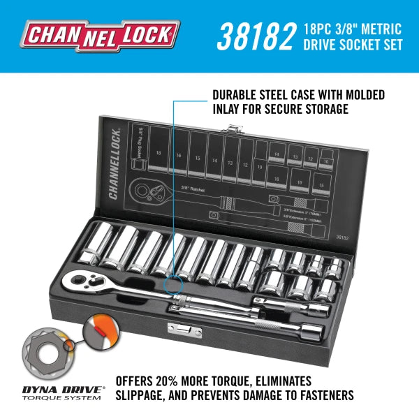 CHANNELLOCK 18pc 3/8" Drive Metric Set