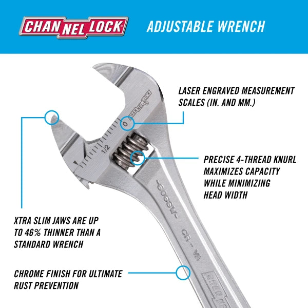 CHANNELLOCK 6" Extra Slim Jaw Adjustable Wrench