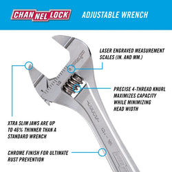 CHANNELLOCK 6" Extra Slim Jaw Adjustable Wrench