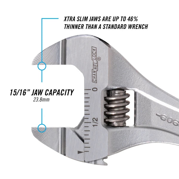 CHANNELLOCK 6" Extra Slim Jaw Adjustable Wrench