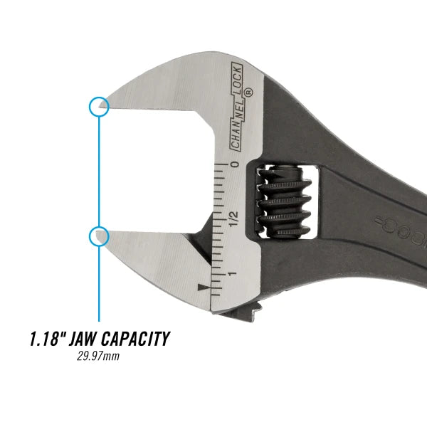 CHANNELLOCK 8" Wide Adjustable Wrench, Black Phosphate
