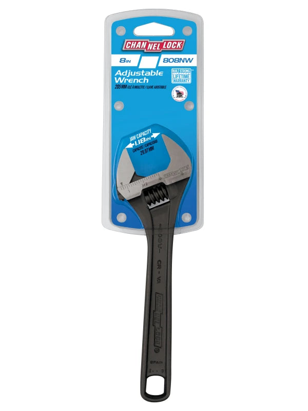 CHANNELLOCK 8" Wide Adjustable Wrench, Black Phosphate