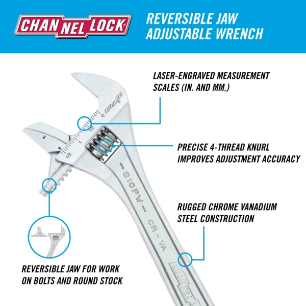CHANNELLOCK 10" Reversible Jaw Adjustable Wrench