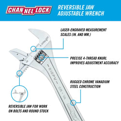 CHANNELLOCK 10" Reversible Jaw Adjustable Wrench