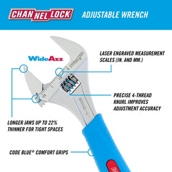 CHANNELLOCK 8" CODE BLUE Wide Adjustable Wrench