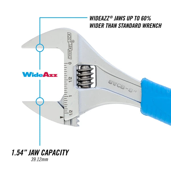 CHANNELLOCK 8" CODE BLUE Wide Adjustable Wrench