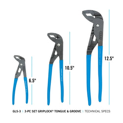 CHANNELLOCK 3 Pc GripLock Pliers Set