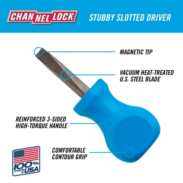 CHANNELLOCK Slotted 1/4" x 1.5" Stubby