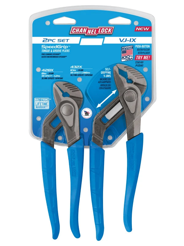 CHANNELLOCK 2 Pc SPEEDGRIP V-Jaw Tongue & Groove Pliers Set