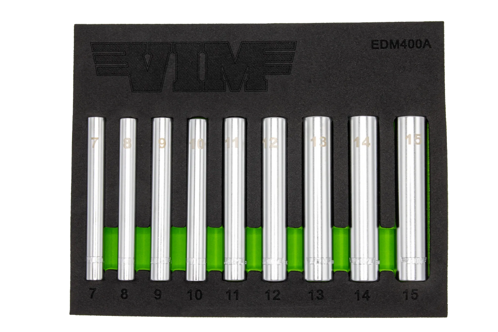 9 PC. 1/4'' EXTRA DEEP 6 PT. METRIC SOCKET SET - 1/4'' DR.  (7 - 15MM)
