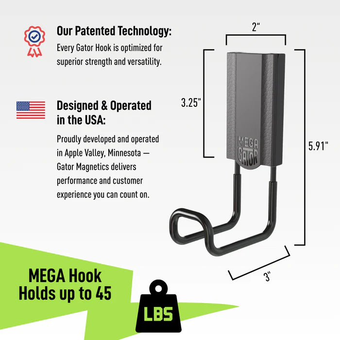 MEGA 3 In. Black Closed Magnetic Hook, 45 Lb. Capacity